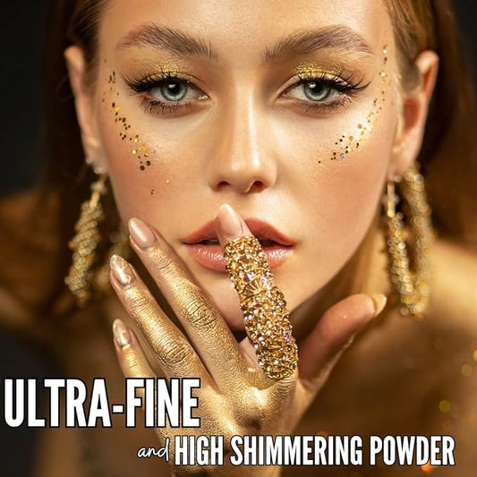 Mynena Golden Loose Powder Highlighter – Vegan Paraben-Free Face & Body Luminizer | Ultra-Fine Shimmer for Radiant Glow | Buildable Festival Makeup | Wet or Dry Application | Cruelty-Free - Gold