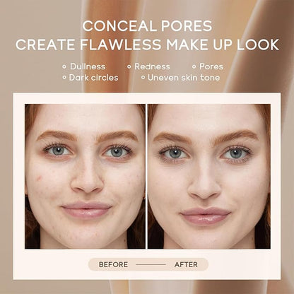 CC Cream with SPF 50+ with Brush, Waterproof Flawless Concealer Full Coverage BB Cream for All Skin Types, Lightweight Powder Foundation Full Coverage, Pre-makeup Primer Refine Skin Texture (Ivory)