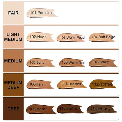 Foundation Set, 2Pcs Flawless Foundation and Makeup Spong Set for Natural Look, Waterproof, Medium Coverage, Matte Finish, Oil-Control, Odorless, Super Stay Up to 12 Hour (#102, Nude)