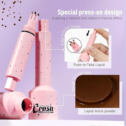 Freckle Stamp Pen, Magic Fake Freckles Tattoo Marker Waterproof Long Lasting Liquid Faux Freckle Stain for Natural Sunkissed Makeup for Women Girl 03 Deep Brown