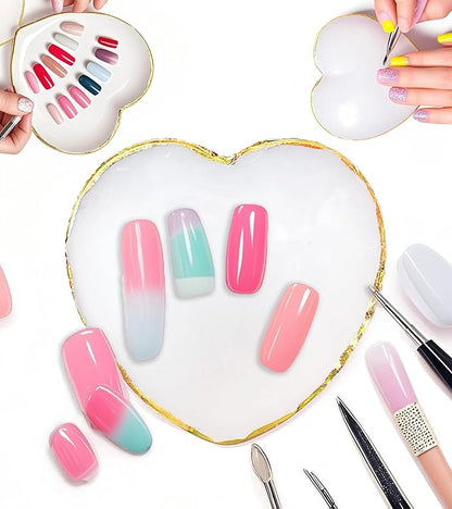 1 Piece of Resin Nail Art Palette Heart Shape Polished Color Mixing Tray Gilded Edge Makeup Display Board DIY Art Painting Tools (White)