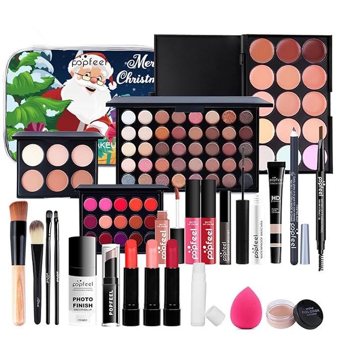 All in One Makeup Kit for Women Full Kit, Valentine's Day Gifts for Women Girls, Essential Bundle With Eyeshadow Palette, Brush, Lipstick, Blush, Foundation, Concealer, Mascara, Eyebrow Pencil