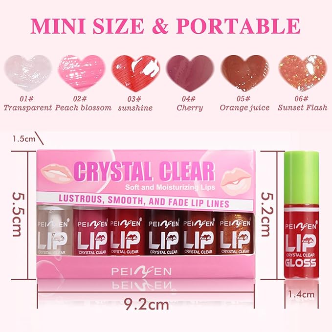 6 Colors Mini Fat Lip Gloss Oil - Hydrating Glow, Moisturizing, Shiny Transparent Toot Tinted Plumping, Nourishing Non-sticky