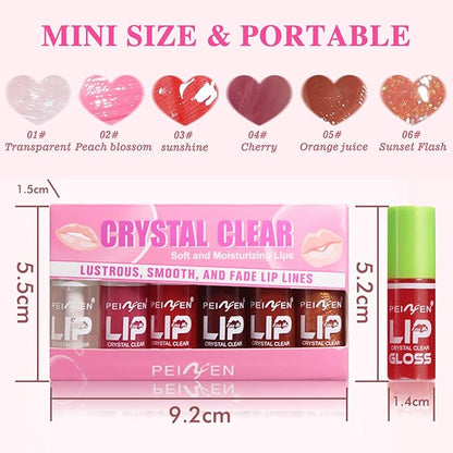 6 Colors Mini Fat Lip Gloss Oil - Hydrating Glow, Moisturizing, Shiny Transparent Toot Tinted Plumping, Nourishing Non-sticky