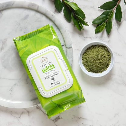 JOAH Love You Matcha Green Tea Waterproof Makeup Remover Wipes, 25 Count