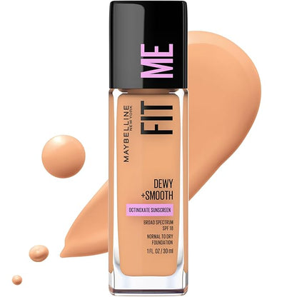 Maybelline Fit Me Dewy + Smooth Liquid Foundation Makeup, Sun Beige, 1 Count (Packaging May Vary)