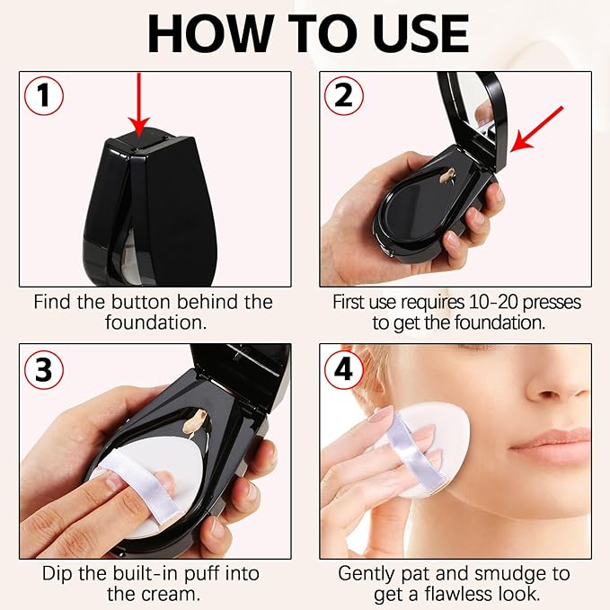 Full Coverage Liquid Foundation, Long-Lasting & Buildable Foundation Cushion BB Cream, Create Skin-Light Natural Makeup, Foundation for Mature Skin