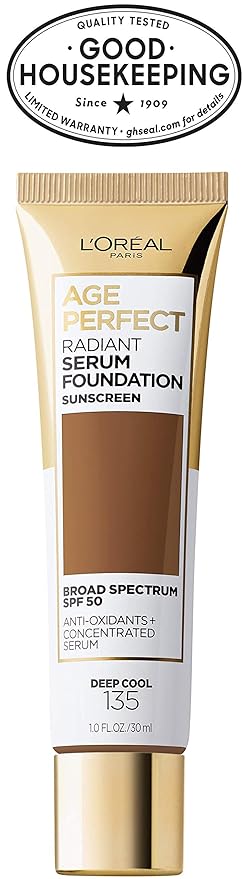 L'Oreal Paris Age Perfect Radiant Serum Foundation with SPF 50, Deep Cool, 1 Ounce