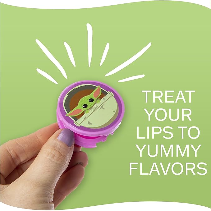 Mandalorian Baby Yoda Die Cut Lip Gloss Beauty Set – Includes 4 Flavored Lip Glosses and 1 Green Apple Flavored Lip Balm, Star Wars Themed Makeup Kit & Baby Yoda Gift Set