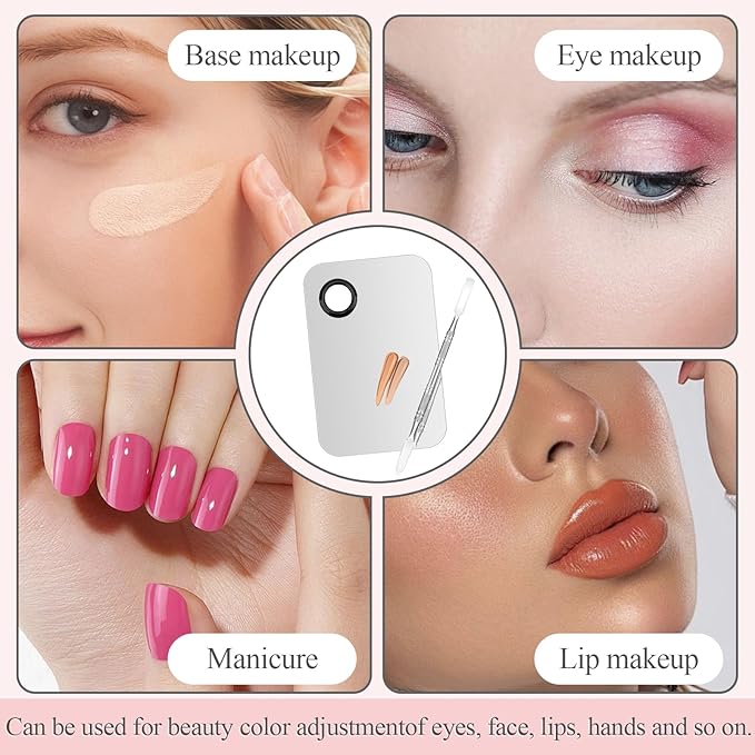 Makeup Mixing Palette Spatula Set, 2PCS Mini Metal Makeup Palette & 2PCS Skincare Spatula, Cream Foundation Palette for Mixing and Save Cosmetics (A)