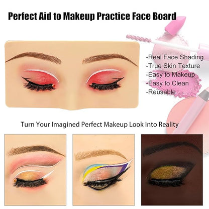 3D Eye Makeup Face Practice Board, Perfect Aid to Makeup Practicing Face Board, Reusable Silicone Face to Practice Makeup Mannequin for Beginners to Practice Eyesmakeup Kit (White)