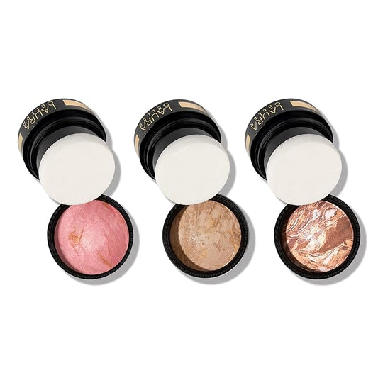 LAURA GELLER NEW YORK Baked to Go Trio: Balance-n-Brighten Foundation, Medium + Blush-n-Balance Blush, Pink Buttercream + Bronze-n-Brighten Bronzer, Medium- Travel Size