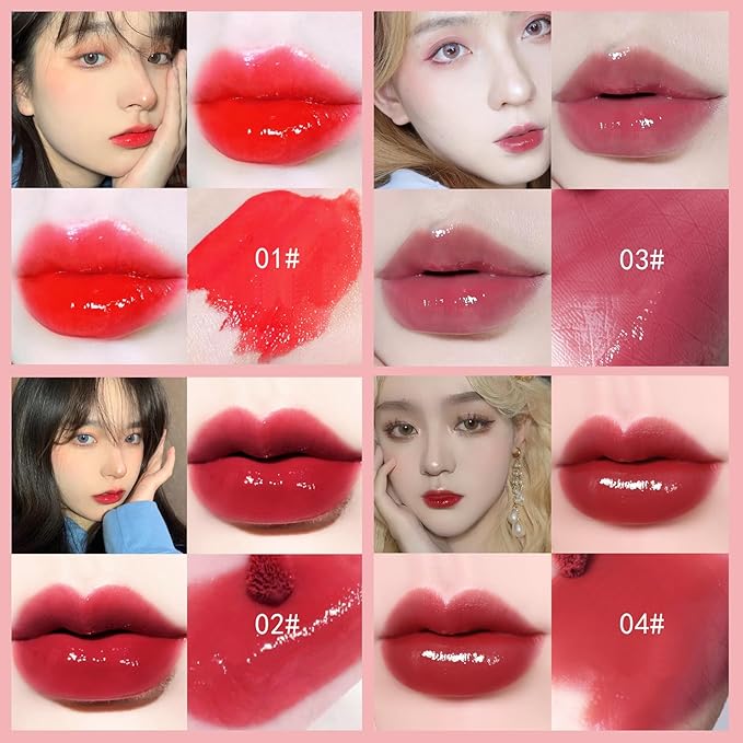 10 Colors Lip Tint Stain Set, Korean Plumping Lip Gloss Watery Lip Stain, Multi-use for Mini Liquid Lipstick & Cheek Tint Long Lasting Vivid Color #02