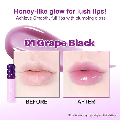 COLORGRAM FRUITY GLASS GLOSS 01 GRAPE BLACK | Non-Sticky Glossy Lip Tint with Glass-Like Shine | Long-Lasting Hydrating Lip Gloss for Smooth & Plump Lips