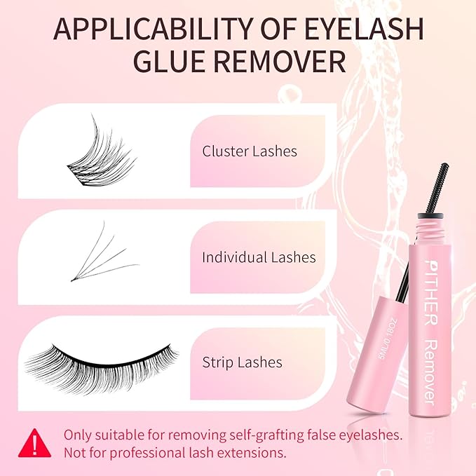Lash Remover for Lash Extensions 10ml, Eyelash Glue Remover Self-Use at Home DIY Eyelash Extension Remover Non-irritating Soothing Oil Texture Lash Clusters Clear Remover PITHER