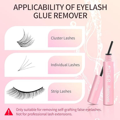 Lash Remover for Lash Extensions 10ml, Eyelash Glue Remover Self-Use at Home DIY Eyelash Extension Remover Non-irritating Soothing Oil Texture Lash Clusters Clear Remover PITHER
