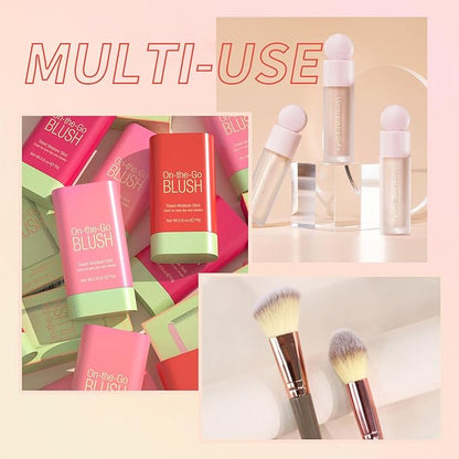 Makeup Blush, Belt Double Ended Makeup Brush, Multi-Use Red Blush Moonlight Face for All Skin