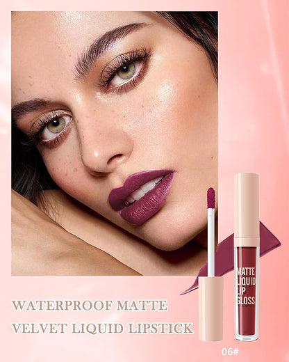 Matte Liquid Lipstick, Nude Red Velvet Lipstick Moisture Smooth Lip Stain Tint, 24H Stay Matte Lipstick, Non-Stick Cup Not Fade Long Wear Waterproof Lip Gloss Lipstick Gift for Women Girls-06#