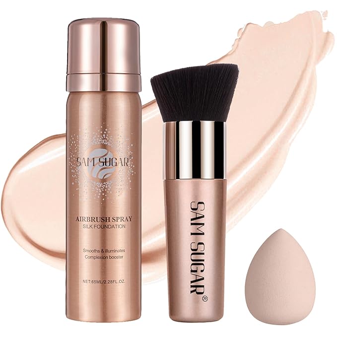 AirBrush Foundation Spray, Liquid Foundation Makeup Set, Full-Coverage Foundation Mist for Color Correcting,Concealer,Flawless Look,Matte Finish,Include Brush and Sponge,2.28oz(#1 Ivory White)