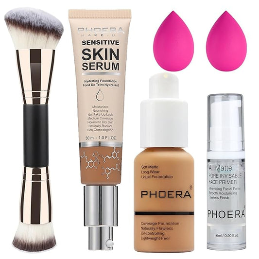 PHOERA Foundation Full Coverage,and 2024 New PHOERA Foundation Makeup for Mature Skin, Wrinkles Matte Natural Finish for a Flawless Complexion with Medium Coverage (106+N05/ Warm Sun+ Tan)