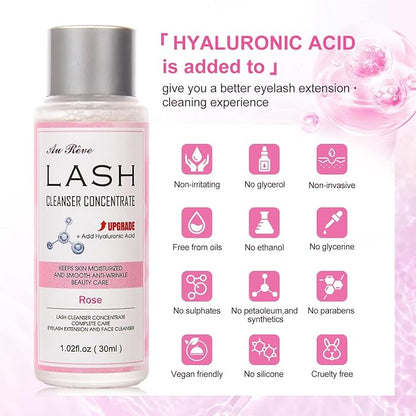 Lash Shampoo Concentrate 30ml Lash Cleanser Concentrate Add Hyaluronic Acid Perfect for Salon-Get, Can make 180ml eyelash cleaning shampoo，Rose