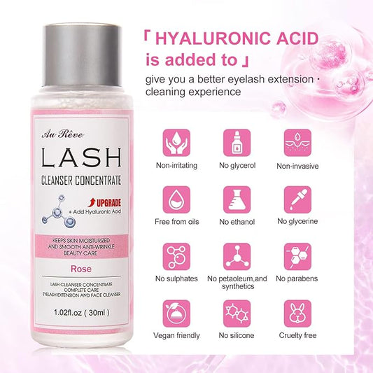 Lash Shampoo Concentrate 30ml Lash Cleanser Concentrate Add Hyaluronic Acid Perfect for Salon-Get, Can make 180ml eyelash cleaning shampoo，Rose