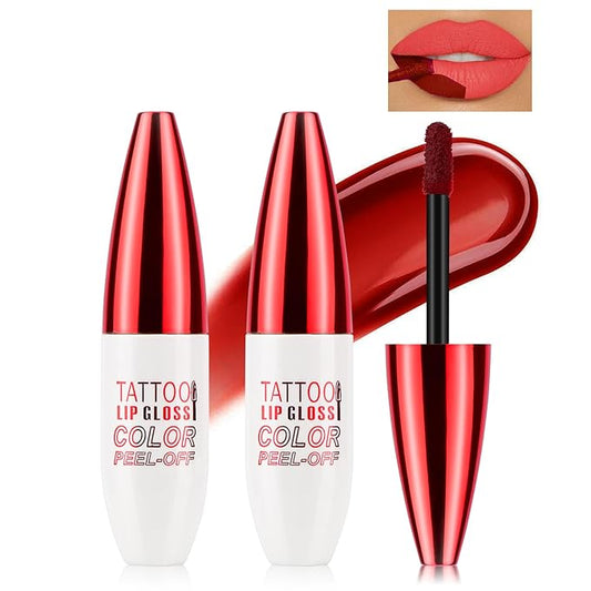 2PCS Lip Stain Peel Off, Lip Tint, Peel Off Lip Stain, Peel Off Lip Liner, Peel Off Lip Liner Tattoo, Long Lasting, Waterproof, Transfer-Proof, Highly Pigmented Color #02Nude Red