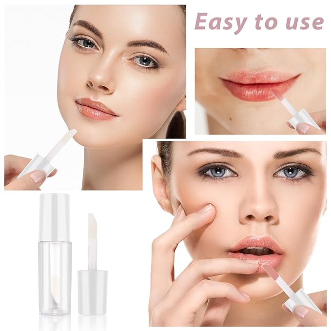 Molain 10pcs Empty Lip Gloss Tubes, 1.2ml Mini Refillable Cosmetic Containers Bottles Lip Balm Bottles for Lipstick Samples, Lip Balms(White tube cap)