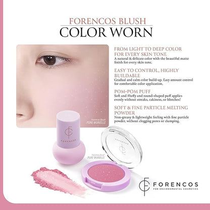 FORENCOS Matte Blush Set (Puff Included), Glitter Long Lasting Korean Blush Power, Zero Sebum Shine, Flawless Finish, Easy Blending, Lightweight & No Cakey Residue, Glitter (PURE MURIELLE)