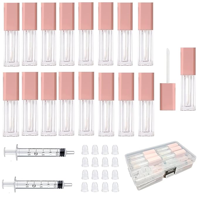 Mini Lip Gloss Tubes Empty With Wand Diy Lipgloss Making Kit For Small Businesses Pink Cute Containers Empty Lip Balm Tubes（16PCS)