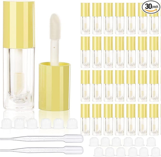 COSIDEA 30pcs Yellow Empty 6ml 0.2oz Lip Gloss Tubes with Big Doe Foot Wand，Round Lipgloss Containers，Concealer Tube Cosmetic Packing Container Bulk Wholesale