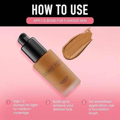 Frankie Rose Cosmetics Matte Perfection Foundation Makeup – Long-Lasting, Hydrating Foundation for Semi-Matte Finish - Foundation Full Coverage for All Skin Types - (Latte) 1.0 US fl oz / 30 ml