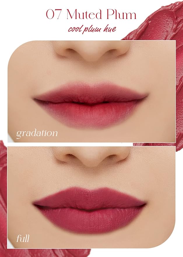 I'M MEME Lip Stain - Color Key Ring Velvet Tint - Gift, Highly-pigmented, Long Lasting, Travel-Friendly, Velvet Finish, 07 Muted Plum, 2.8 g