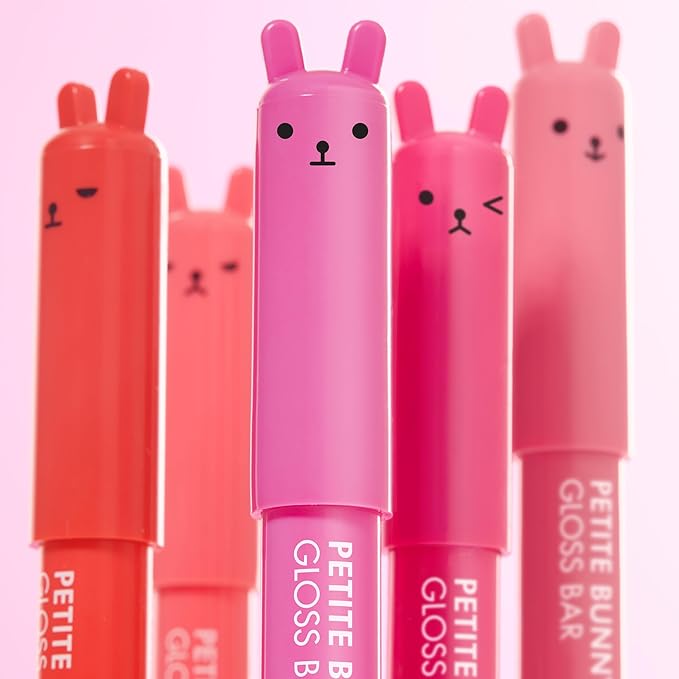 TONYMOLY Petit Bunny Lip Gloss for Women, Long Lasting Lip Crayon, Korean Lips Gloss, Vitamin E Enriched, Soften & Moisturize Lips, 3 pk
