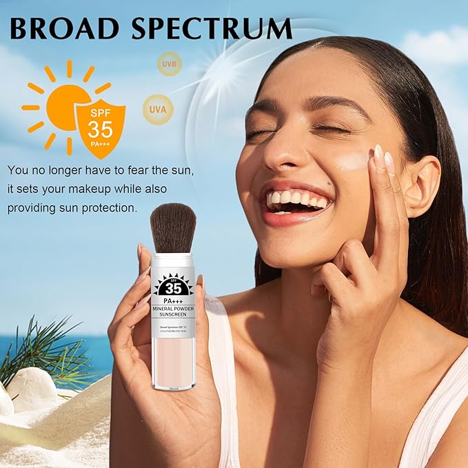 Mineral Powder Sunscreen SPF 35 Setting Powder for Face Broad Spectrum Mineral Brush Powder Lightweight Breathable Oil Control Matte Finish for All Skin Tones(Medium)