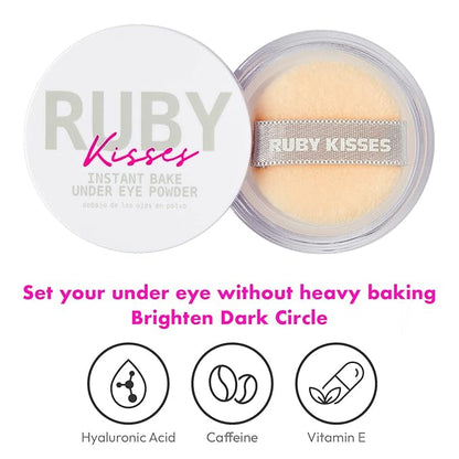 Ruby Kisses Instant Bake Undereye Powder - Vegan, Cruelty Free Powder for Brightening Eyes and Smudge-Free Makeup (Translucent)