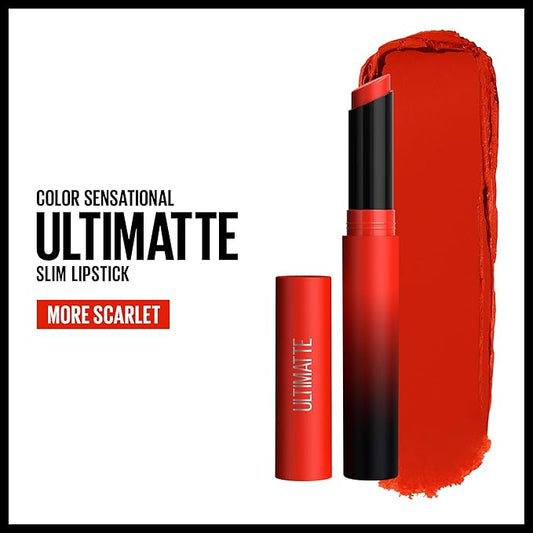 Maybelline Color Sensational Ultimatte Matte Lipstick, Non-Drying, Intense Color Pigment, More Scarlet, Scarlet Red, 1 Count (Pack of 2)