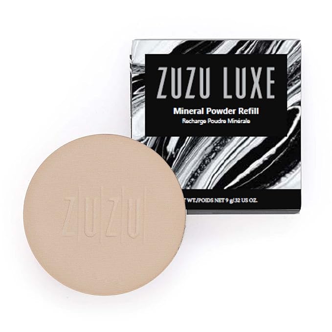 ZUZU LUXE Mineral Powder, Dual Powder Foundation, medium to full coverage, natural finish. Natural, Paraben Free, Vegan, Gluten-free, Cruelty-free, Non GMO, .32 oz. (Refill D-4)