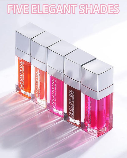 Hydrating Plumping Lip Glow Oil,Tinted Lip Gloss,Transparent Toot Lip Oil,Long Lasting Moisturizing Clear Glow Reviver Lip Oil for Lip Care Dry Lips,Women's Day Makeup Gift for Women(#001 Pink)