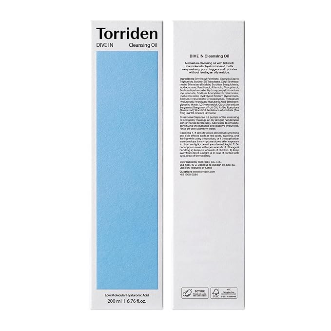 Torriden DIVE IN Cleansing Oil 200ml (6.76 fl.oz.) | Hydrating Deep Facial Cleanser for All and Sensitive Skin | Hyaluronic Acid, Panthenol, Allantoin