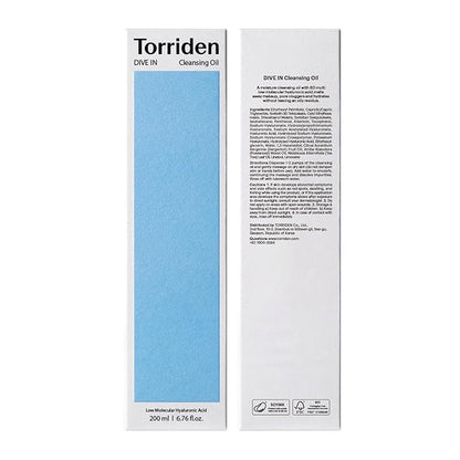 Torriden DIVE IN Cleansing Oil 200ml (6.76 fl.oz.) | Hydrating Deep Facial Cleanser for All and Sensitive Skin | Hyaluronic Acid, Panthenol, Allantoin