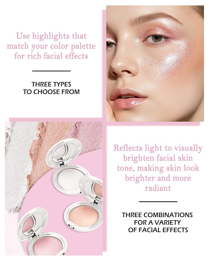 Face Highlighter Blush Powder Palette, Waterproof Long Lasting Shimmer Pink Glow Highlighting Bronzer Eye Facial Blusher Contour Cream Makeup Palette, Illuminator for Women Eyeshadow Body Cheek-03