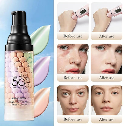 One Step Color Corrector Primer, 3 In 1 Primer for Face Before Makeup, Face Moisturizing Sunscreen Isolation Cream, SPF 50, Makeup Primer Oil Control & Concealer Skin Tone Correcting,Radiance Skin