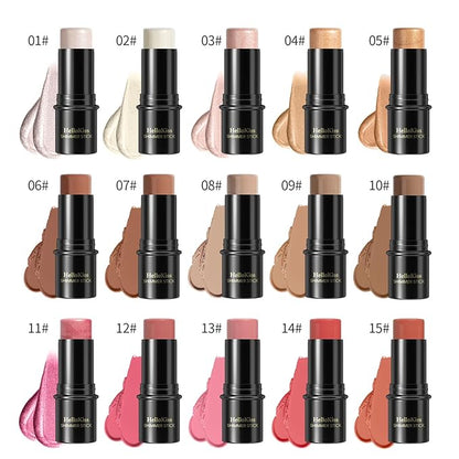 PHOERA CC Cream Foundation With SPF,PHOERA Full Coverage Foundation Color Correcting Cream,3 Pcs Cream Contour Stick Makeup Kit, Shades with Highlighter Stick, Blush Stick and Bronzer Contour Stick