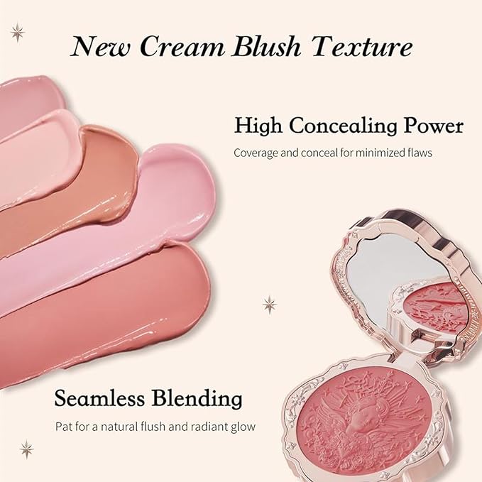 Flower Knows Little Angel Cream Blush 05 Fingertip Stellar+Butterfly Cloud Collar Angled Powder Brush Pearly Moonlight