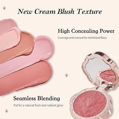 Flower Knows Little Angel Cream Blush 05 Fingertip Stellar+Butterfly Cloud Collar Angled Powder Brush Pearly Moonlight