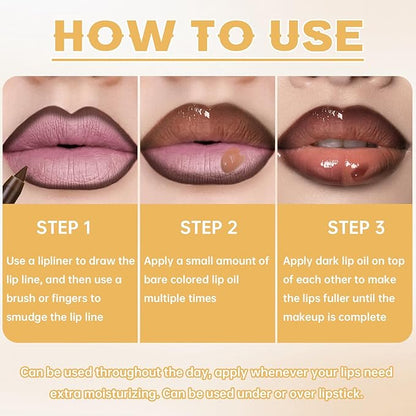 2 Colors Nourishing Lip Gloss Hydration Non-Sticky Plumping Lip Kit for Women, Natural Nude Tinted Lip Glow Oil Moisturizing Lightweight Long Wear Shiny Liquid Lipstick with Lip Liner Combo