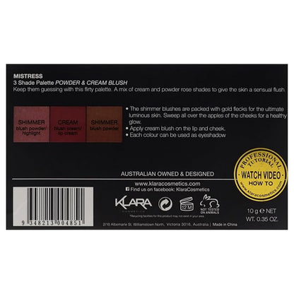 Klara Cosmetics Contour Bronze Blush and Highlight Palette - Makeup Palette with Matte and Shimmer - Face Makeup Palette - Mistress - 0.35 oz