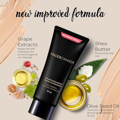 Weightless Matte Finish Foundation - Natural | Lightweight & Non-Comedogenic | Natural Finish | Anti-Aging & Hydrates Skin | 0.51 Fl Oz/15ml