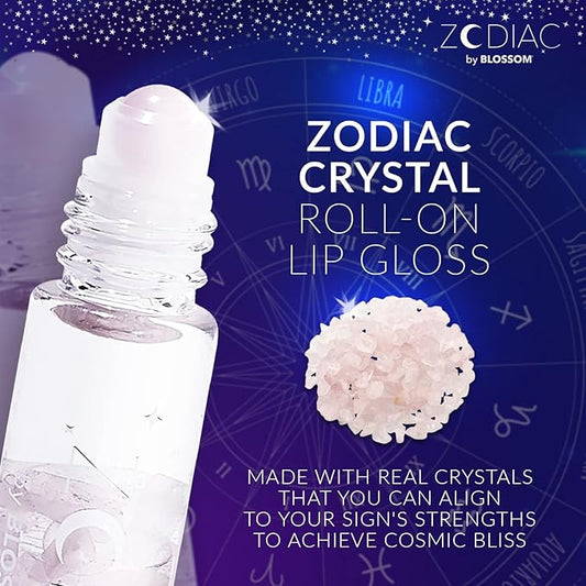 Blossom Lip Gloss Zodiac Sign Vanilla Scented Roll-On Lip Gloss, Moisturizing + Hydrating with Zodiac Crystals, Made in USA, 0.20oz, Libra